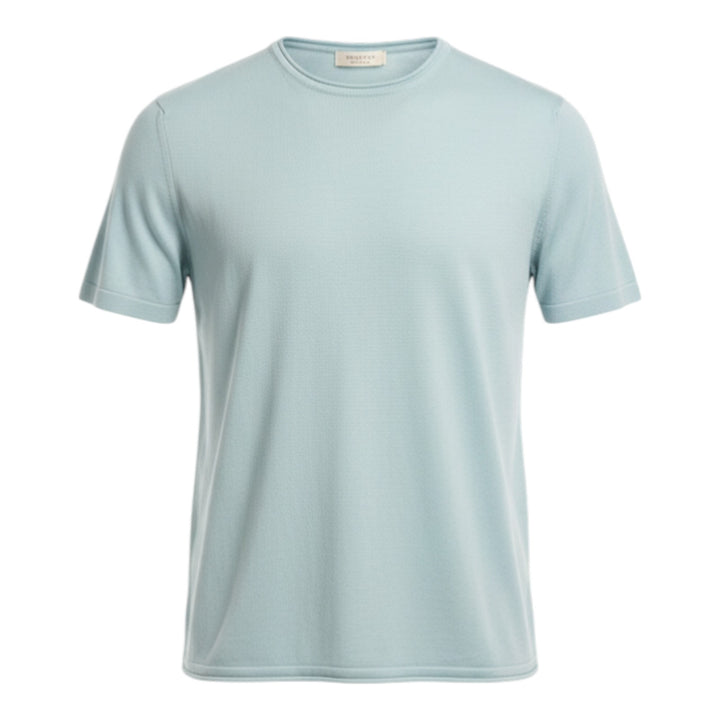 Light Blue Combed Cotton Short Sleeve Crewneck