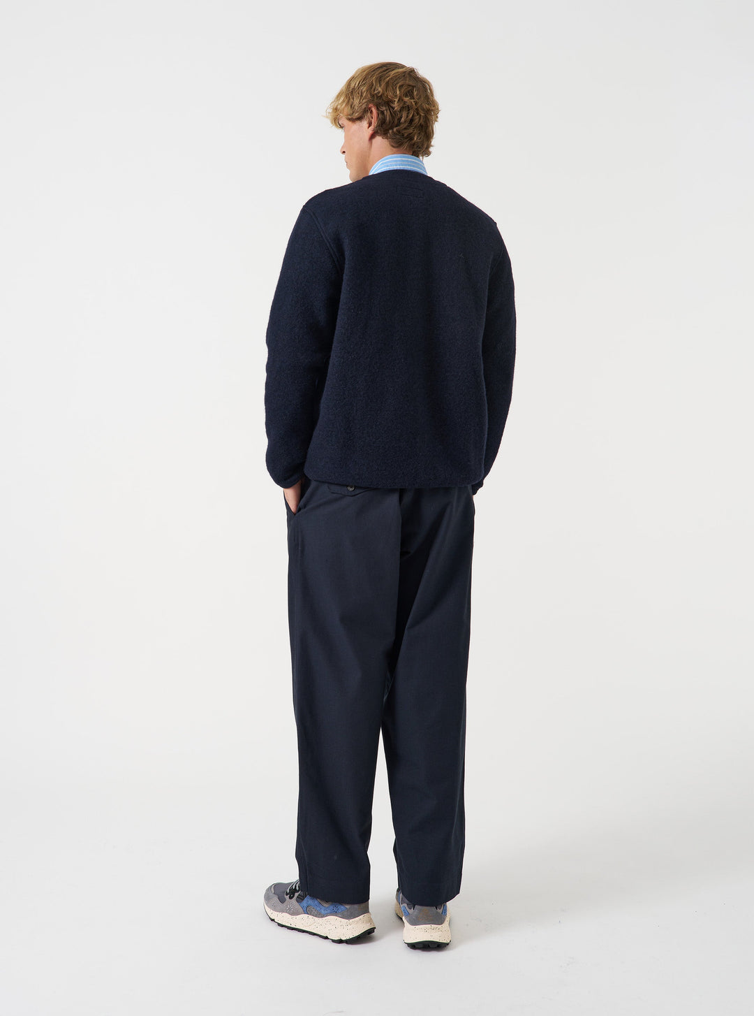 Universal Works Cardigan Wool Fleece Navy Blu - foto 3