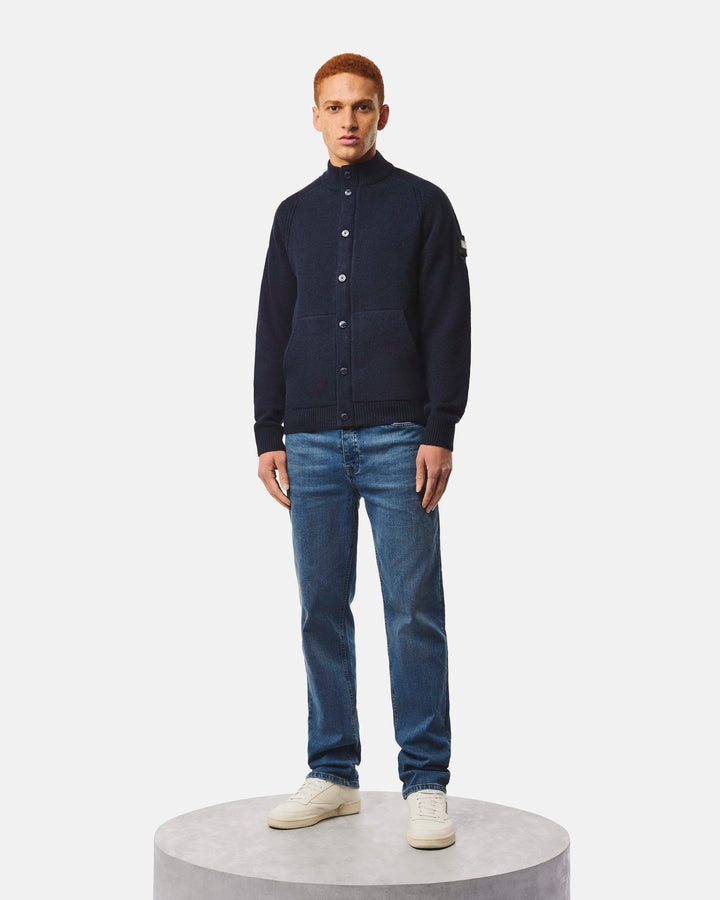 Weekend Offender Gamston Wool Cardigan Navy Blu - foto 4